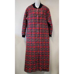 Vintage Orvis Flannel 2pc Nightgown Housecoat Med Red Plaid Long Pockets